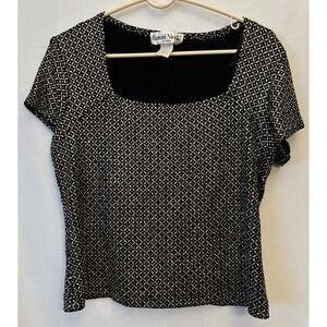 Ronni Nicole by Ouida Blouse Womens M Black Silver Metallic Glitter Cropped Y2K